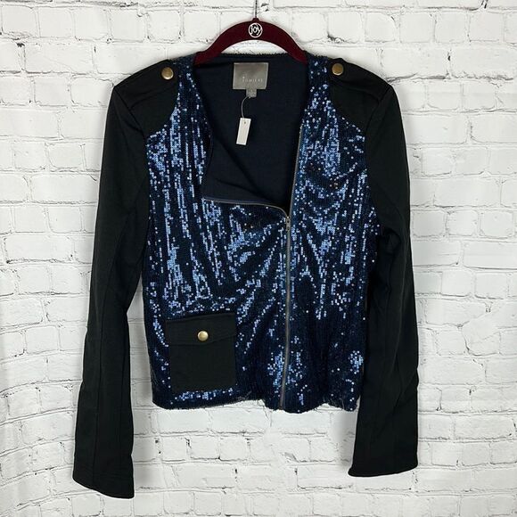 Lumière Black and Blue Sequin Zip Up Jacket Size Large - Picture 1 of 7